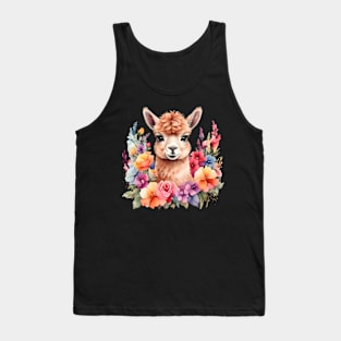 An alpaca decorated with beautiful watercolor flowers Tank Top